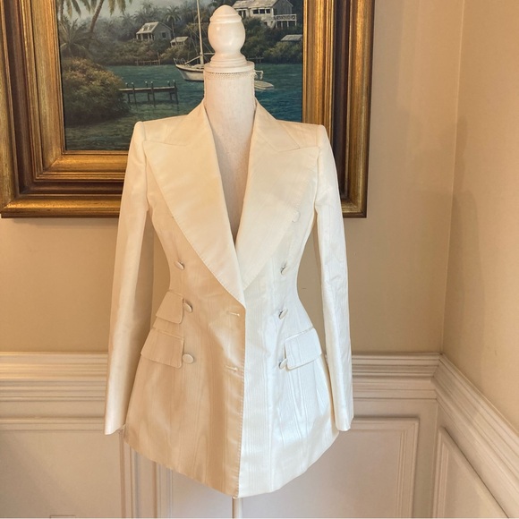 DOLCE & GABBANA Suit😍Cream Silk Stripe Pantsuit Double Breasted Blazer & Pants - Picture 15 of 16